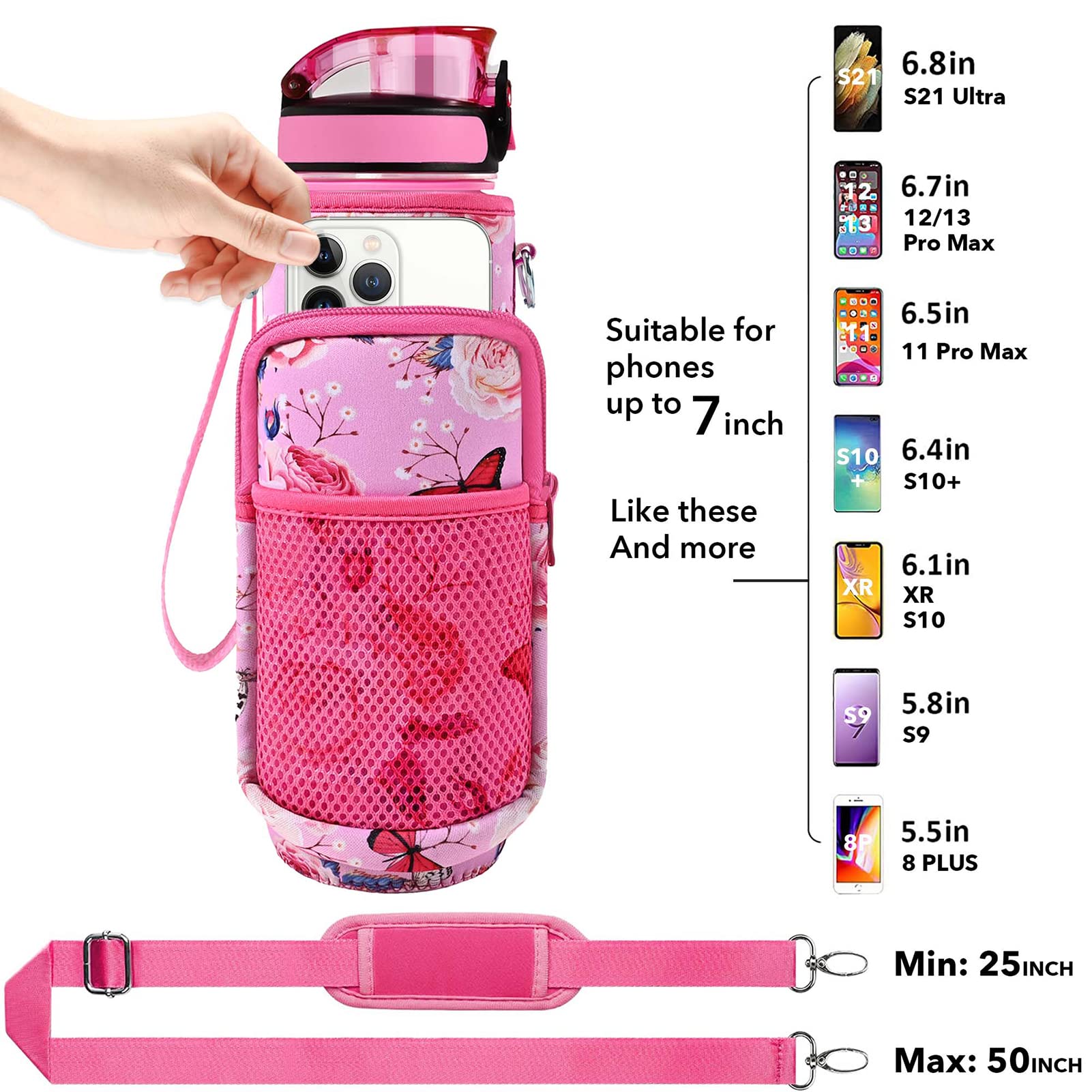 Newfad 32 oz Water Bottles with Straw & Strap  Motivational Water Bottles with Times to Drink  BPA Free Reusable Sports Water Bottle with Sleeve Carrier for Gym  Workout or Fitness (Butterfly in Love)